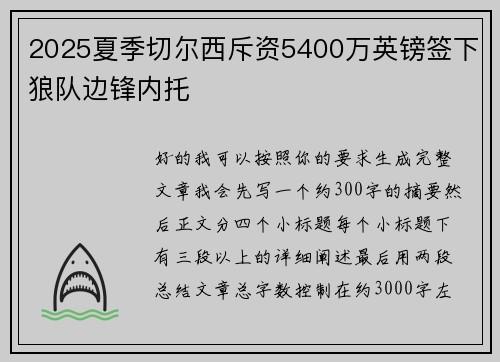 2025夏季切尔西斥资5400万英镑签下狼队边锋内托 2025夏季切尔西斥资5400万英镑签下狼队边锋内托